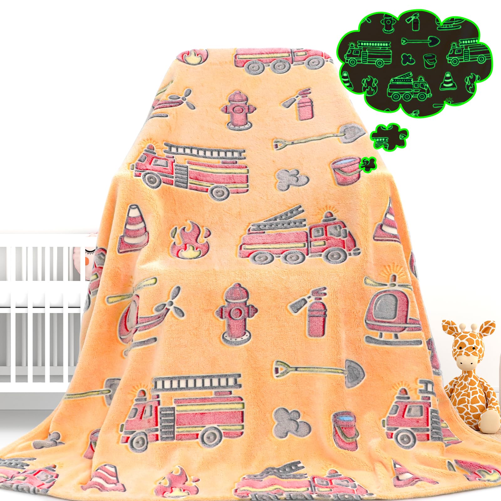 Gdindff Glow In The Dark Blanket Toy Fire Trucks Blankets For Toddler Boys Gifts Cars Throw Blanket Firetruck Birthday Gifts For