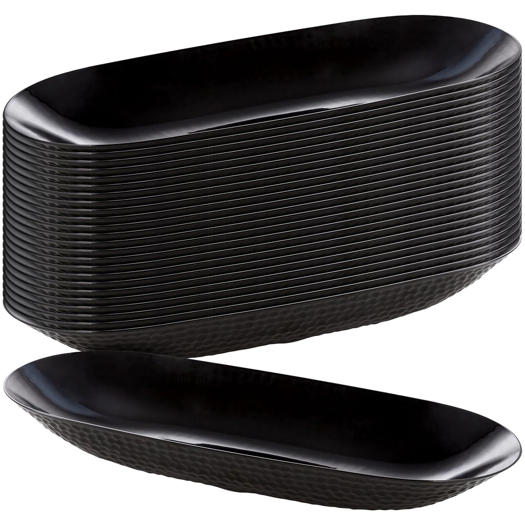 DecorLine Elegant Black Small Pebbled Long Oval Bowls (Pack of 25) - Premium Quality & Versatile - Stunning Centerpiece & Servin