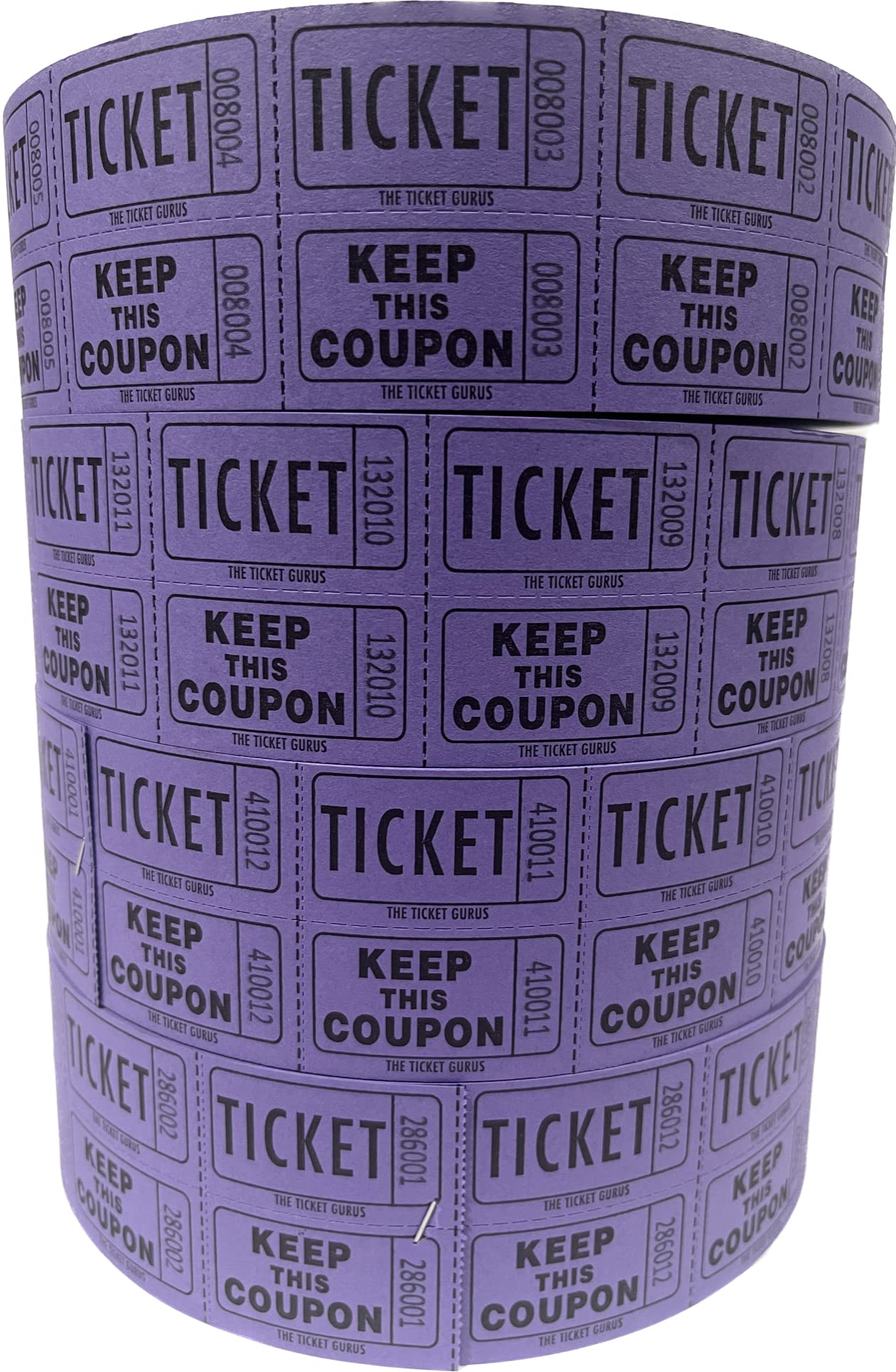 The Ticket Gurus (4 Rolls Of 2000 Double Tickets) 8,000 Total 50/50 Raffle Tickets-(4) Purplerolls