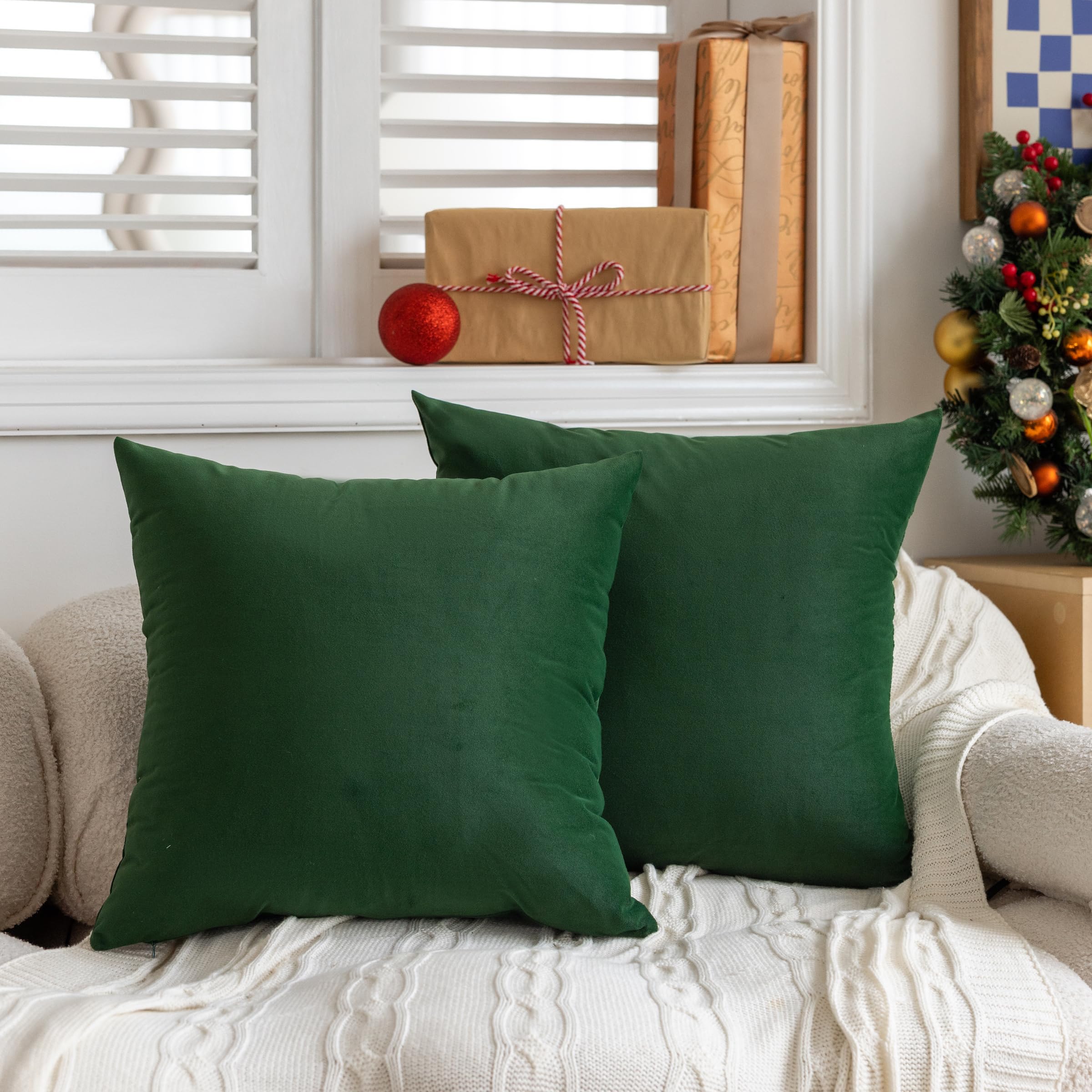 Feverqiyi 18X18 Velvet Pillow Covers Set Of 2 Army Green Decorative Square Throw Pillowcase Soft Solid Cushion Covers For Bedroo