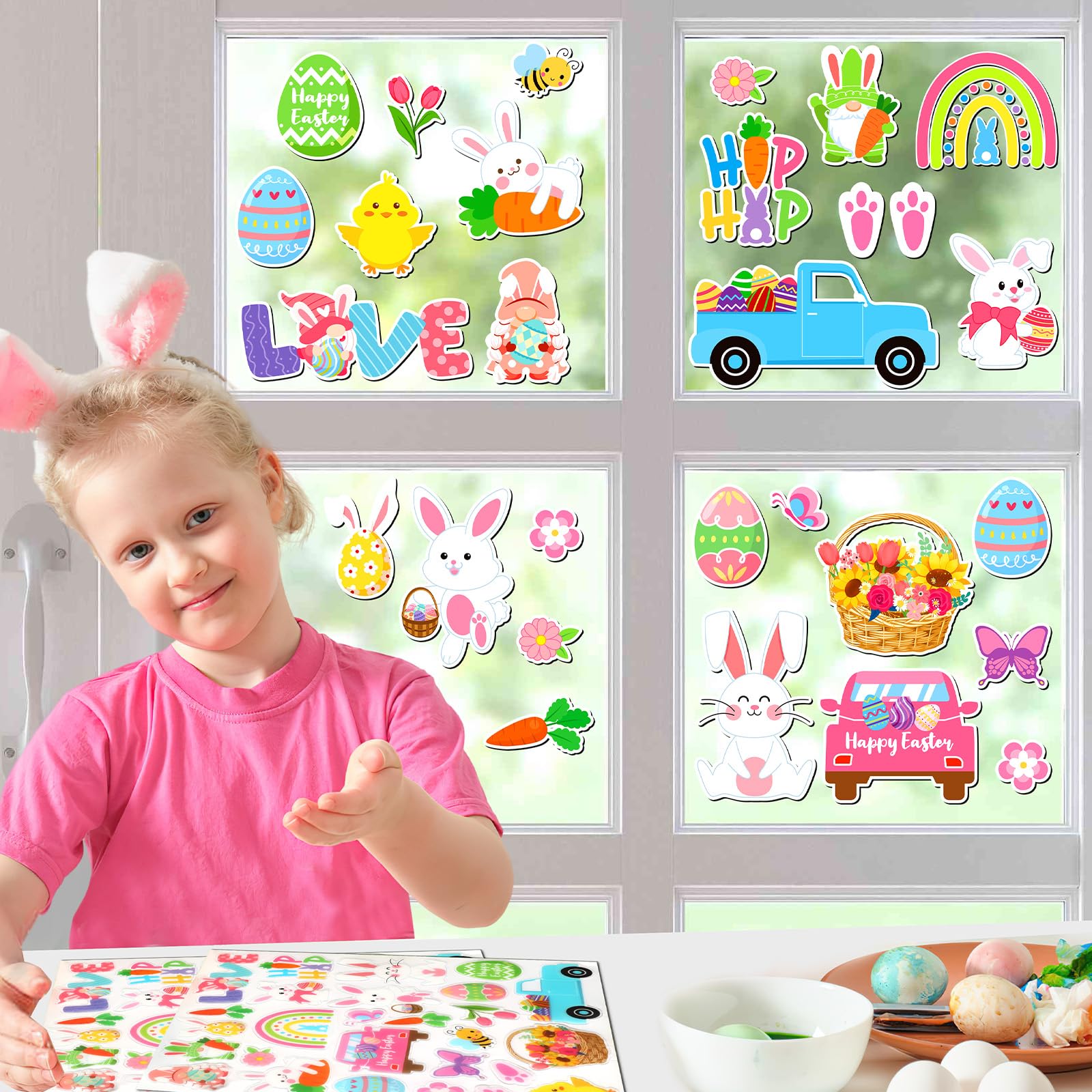 Marforever 50Pcs Easter Removable Reusable Window Decals, Thick Gel Clings For Adults Kids, Spring Party Supplies, Multicolor Fo
