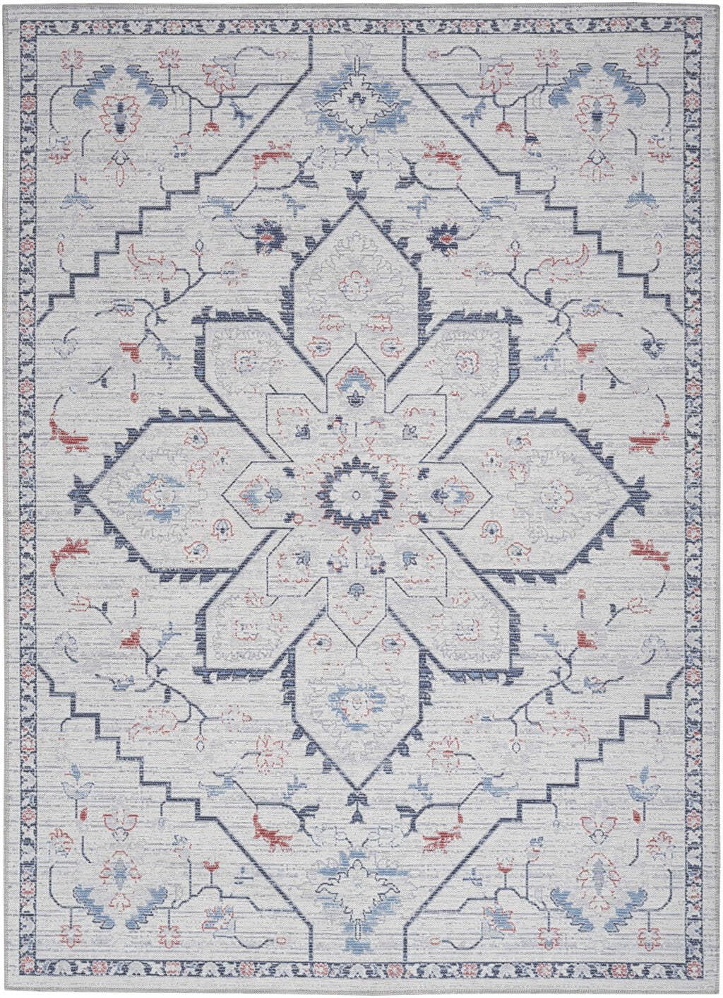 HomeRoots 533065 6 x 9 ft. Ivory & Blue Oriental Power Loom Washable Rectangle Area Rug