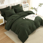 Litanika Dark Olive Green King Size Comforter Set - 7 Pieces Bed In A Bag King Beddding Comforter Sets, Plain Lightweight Bed Se