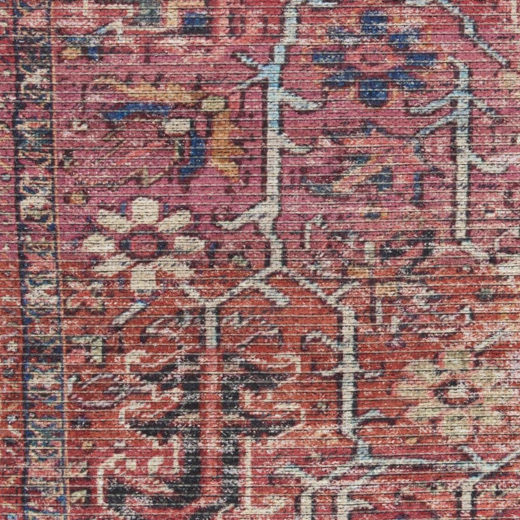 HomeRoots 522578 8 x 10 ft. Red Floral Power Loom Distressed Rectangle Traditional Area Rug