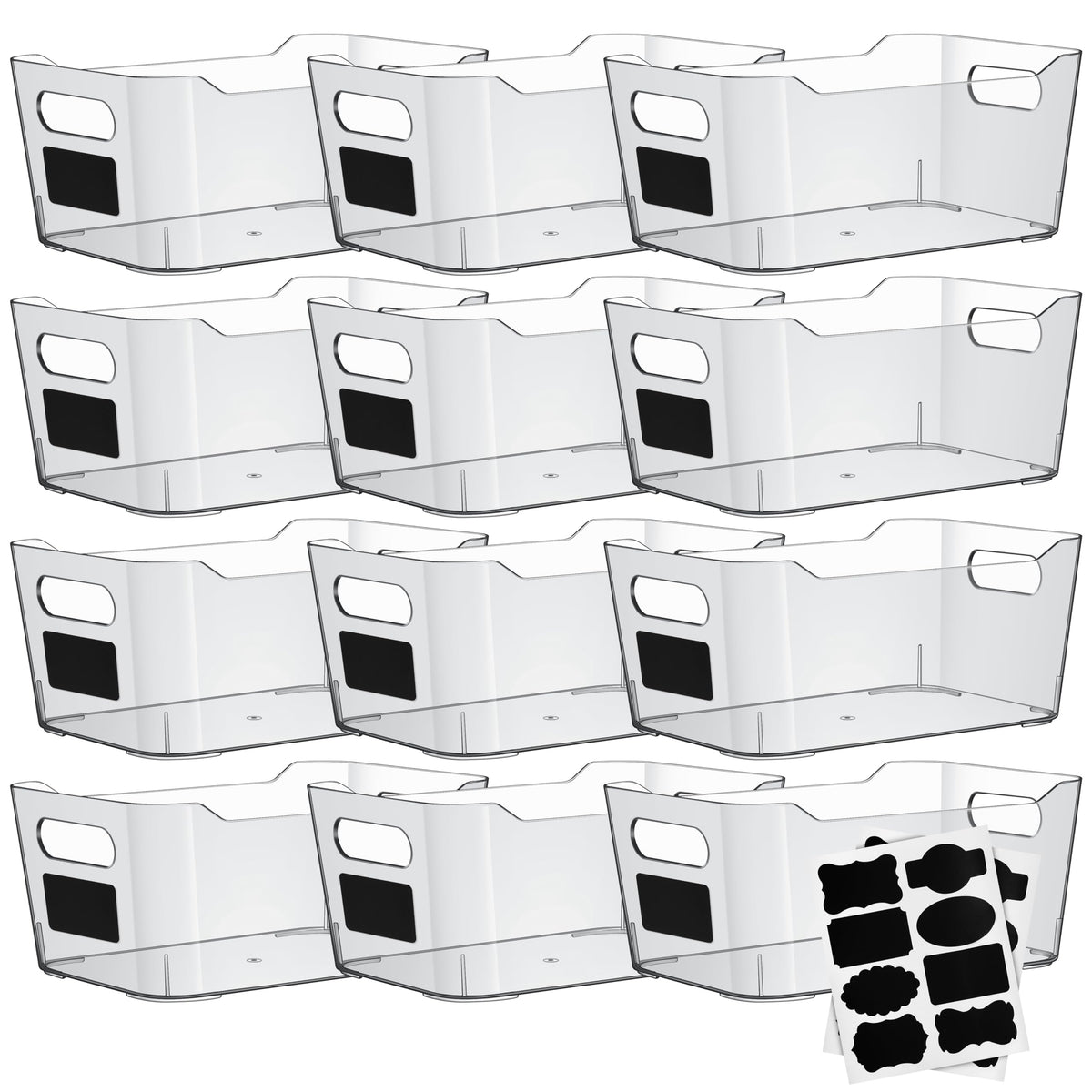 ShelfShaper Clear Plastic Storage Bins with Labels and Marker, Perfect for Kitchen Organization or Pantry Organization and Stora