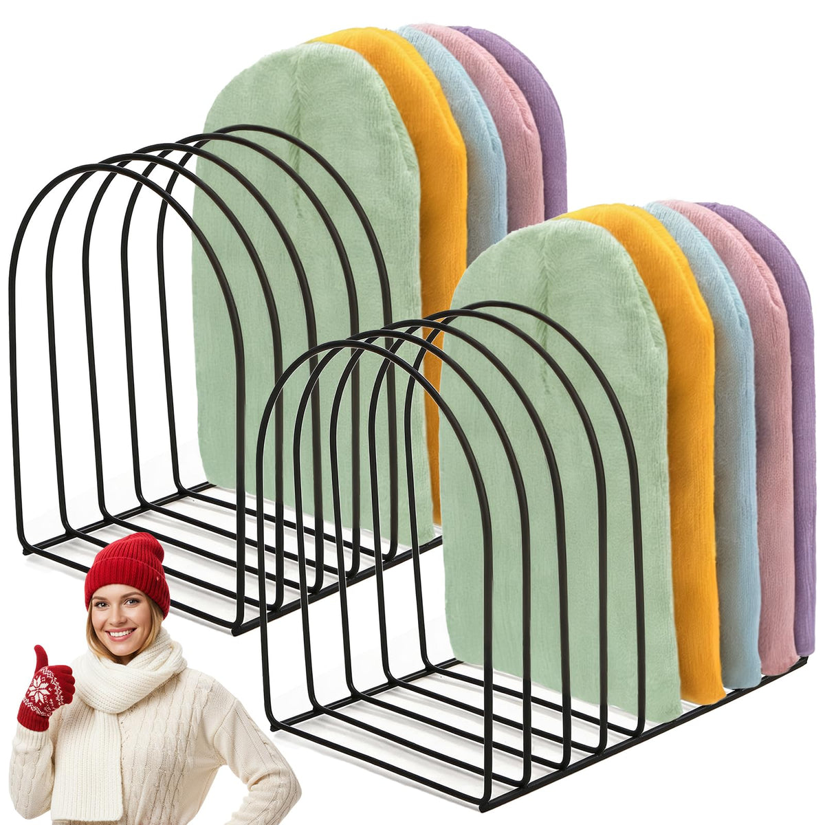 Hacaroa 2 Pack Beanie Organizer, Metal Beanie Hat Holder, Knitted Hat Display Stand Cap Storage Rack for Winter Cap, Tabletop, C
