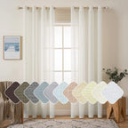 MIULEE 2 Panels Natural Linen Look Textured Sheer Curtains Elegant Solid Ivory Drapes Grommet Top Window Voile Panels for Bedroo