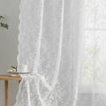 102 Inch Length White Lace Curtains 2 Panels Set Country Rustic Leaf Floral Knitted Vintage Lace Curtains for Living Room Bedroo