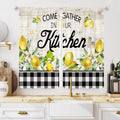 Meshelly Farmhouse Lemon Kitchen Curtains 27.5Wx39H Inch Rod Pocket Rustic Wooden Gnome Buffalo Plaid Bedroom Window Drapes Coun