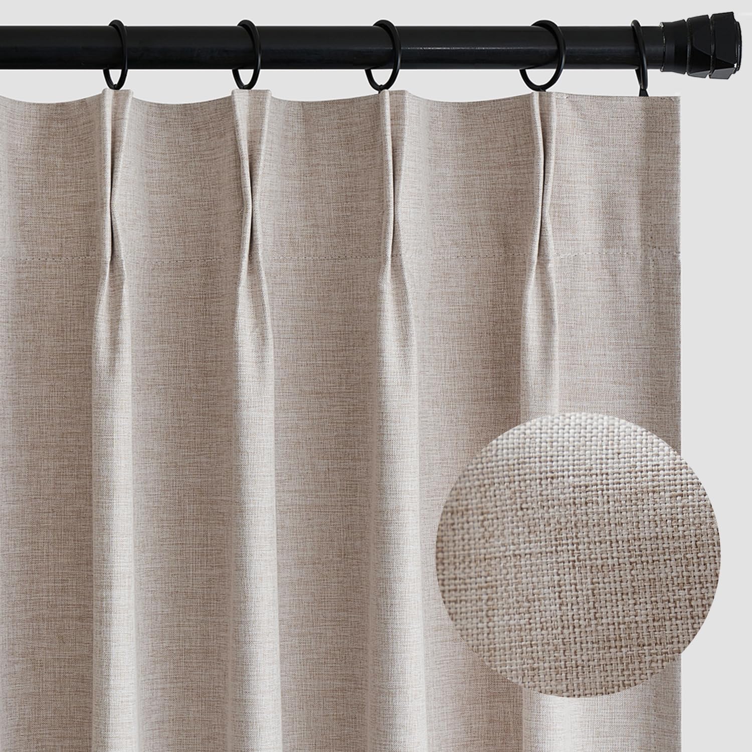 Miulee 100% Blackout Pinch Pleated Linen Curtains 84 Inch Length 2 Panels Set For Bedroom, Natural Farmhouse Thermal Insulated W