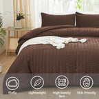 Avelom Brown Seersucker King Comforter Set (104X90 Inches), 3 Pieces-100% Soft Washed Microfiber Lightweight Comforter With 2 Pillowcases, All Season Down Alternative Comforter Set For Bedding