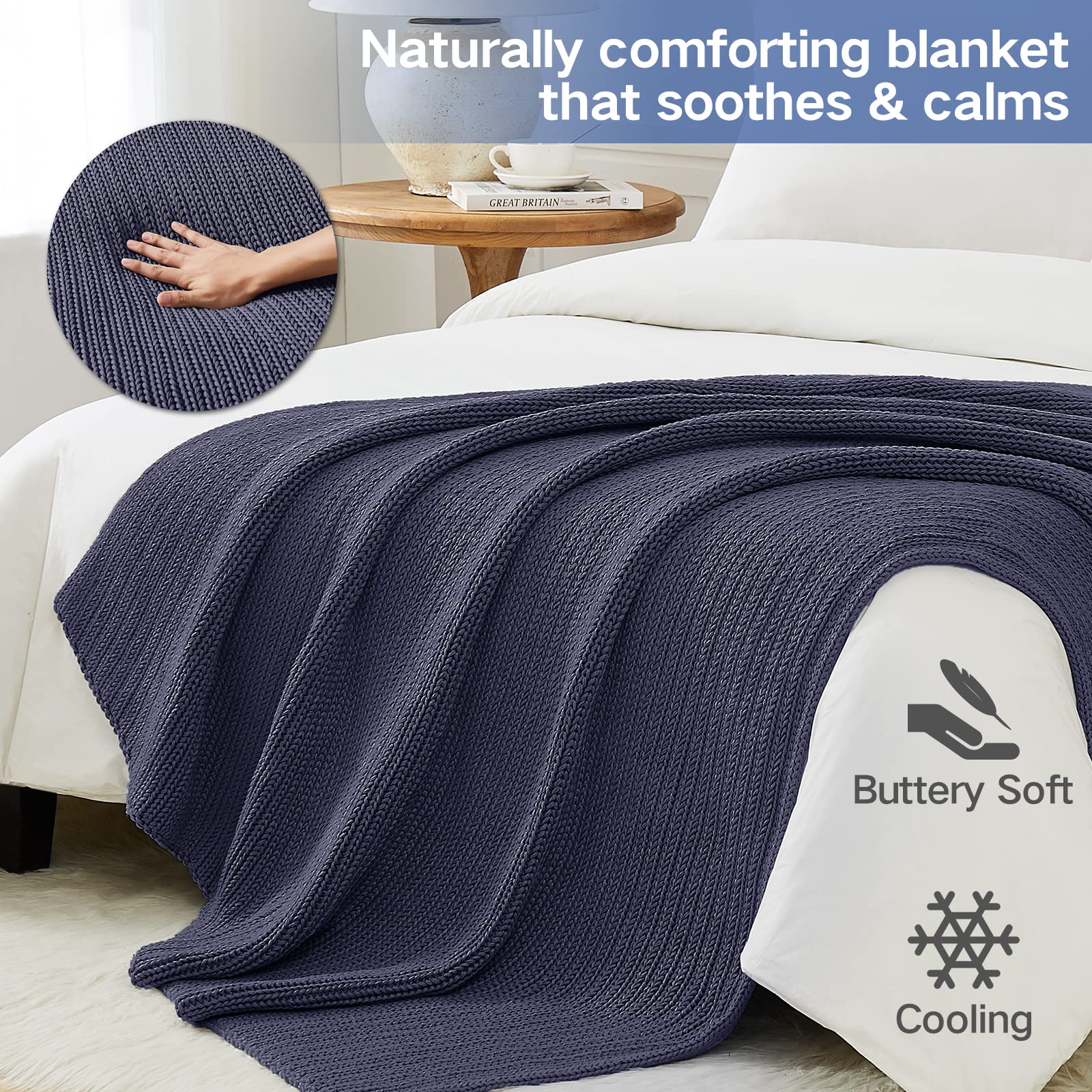Guohaoi Knitted Weighted Blanket(Dark Grey 50''X60'' 7Lbs),Home D  Cor Cooling Throw Blanket For Hot Sleepers,Hand Made Chunky K