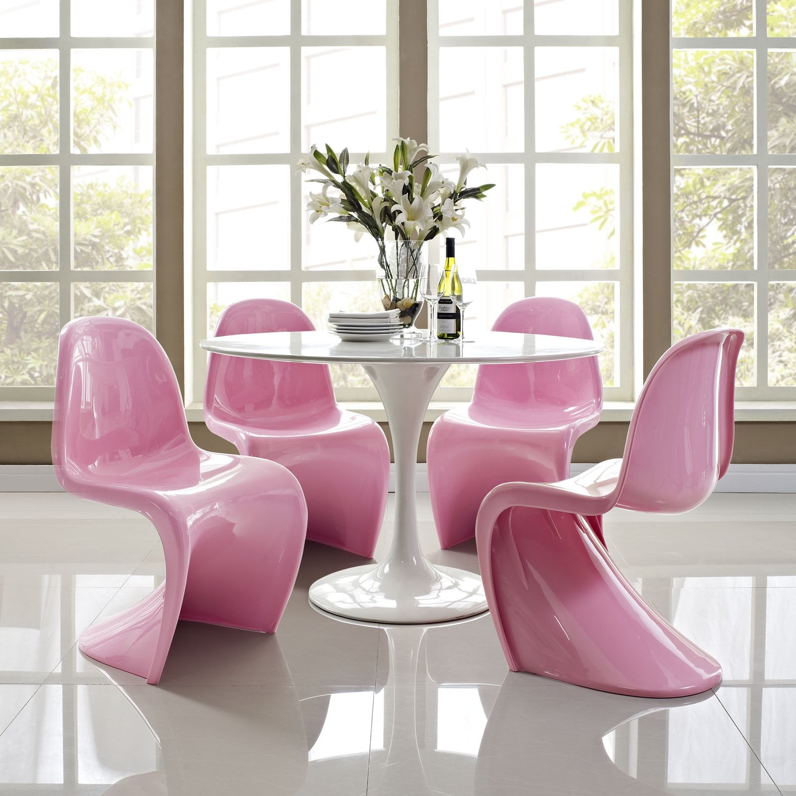 Modway Slither Dining Side Chair Set Of 4 In Pink