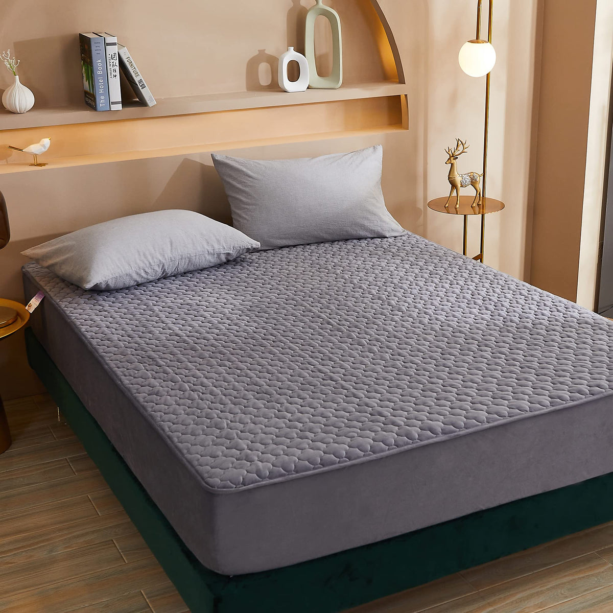 Pangzi Solid Flannel Plush Bedding Fitted Sheet,Velvety Soft Heavyweight Non-Slip Protective Cover For Bed Mattress (Twin, Gray)