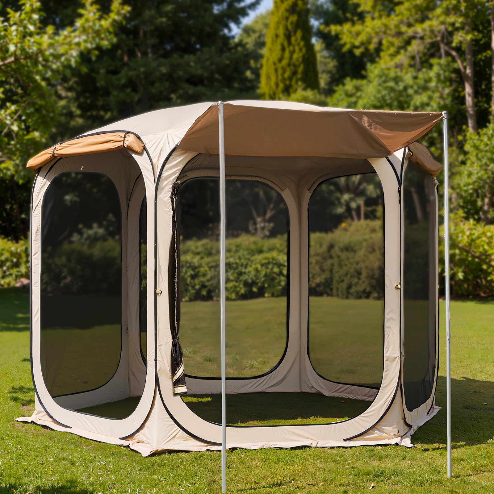 EAST OAK 12  12 FT Pop Up Canopy Tent with Mesh | Outdoor Screen House with 6 Sunshades | Instant Canopy with Portable Carry Bag