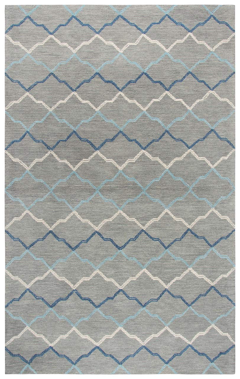 Cascade 5' X 8' Geometric Gray/Natural/Gray/Aqua Hand-Tufted Area Rug