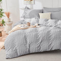 Hymokege Light Grey Duvet Cover Full Size, Ultra Soft 3-Piece Seersucker Duvet Cover Set With Zipper Closure, Soft Brushed Micro
