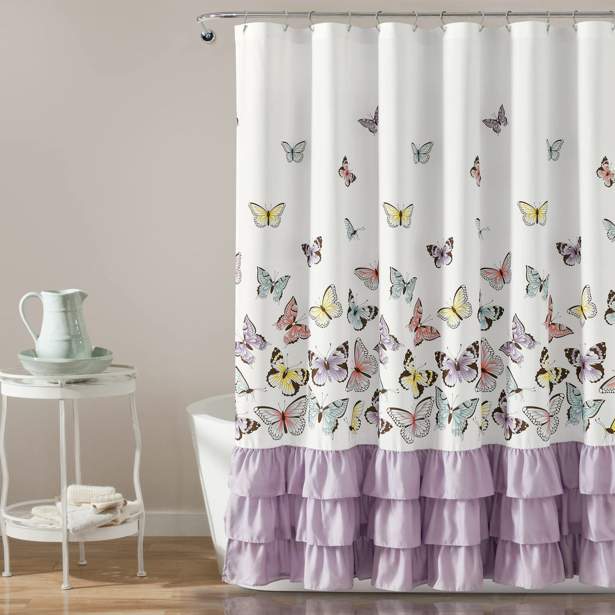 Lush Decor Flutter Butterfly Shower Curtain, 72' X 72', Lilac