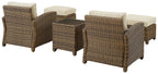 Crosley Furniture Bradenton 5-Piece Outdoor Chair Patio Furniture Set, Wicker Conversation Sets for Porch, Weathered Brown with Sand Cushions