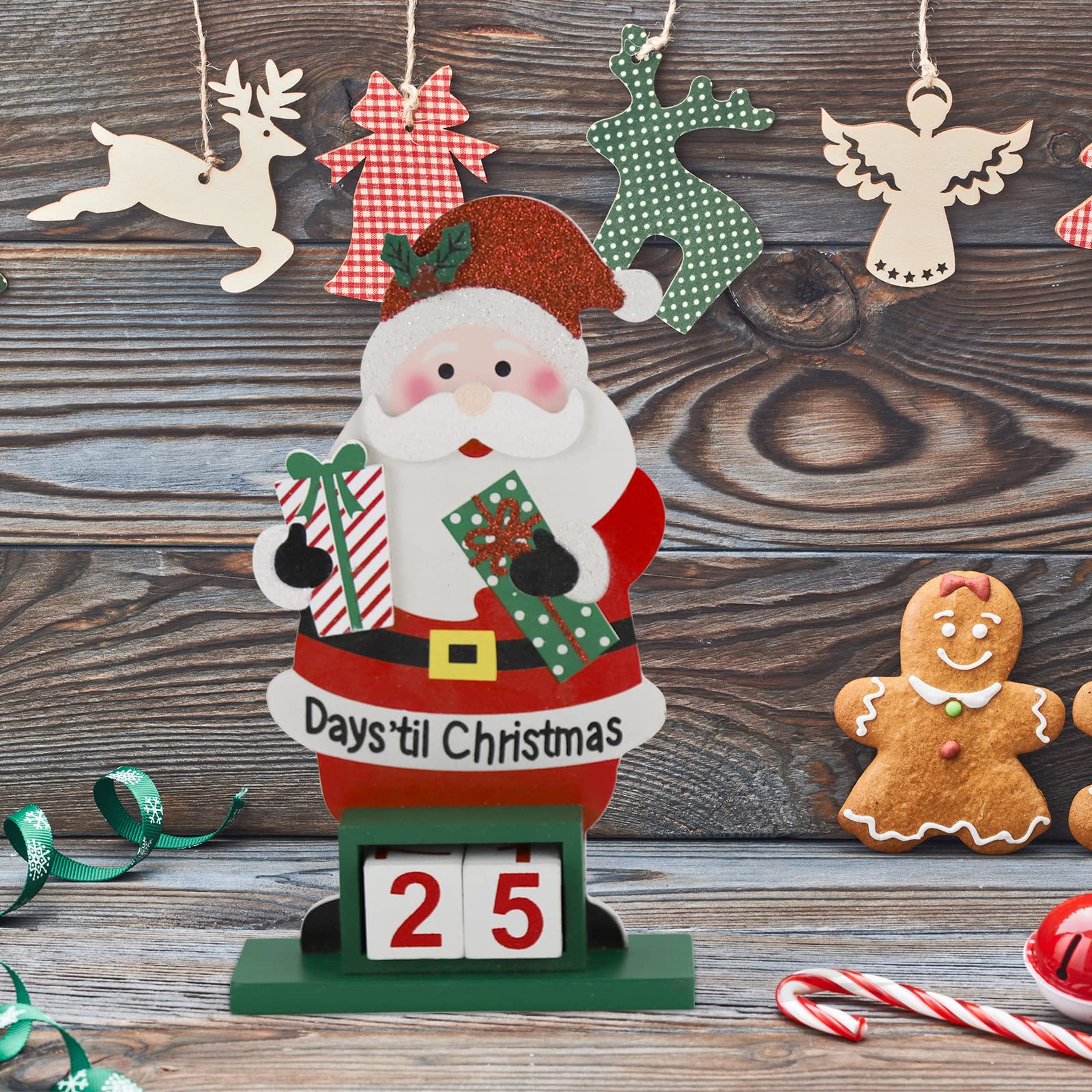 Sfozstra Christmas Advent Number Countdown Calendar,Wooden Square Number Tabletop Calendar Decoration, Santa Claus Home Office D