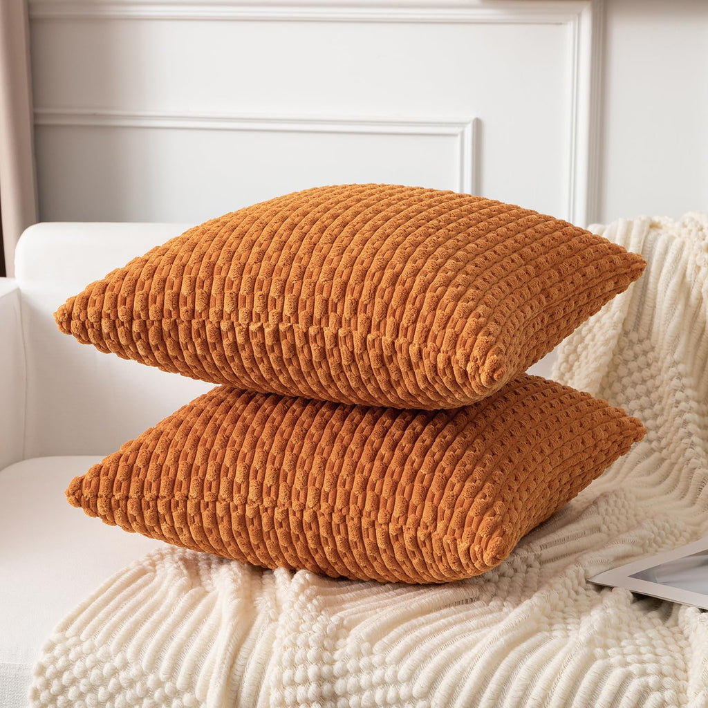 Kevin Textile Throw Pillow Covers Soft Corduroy Decorative Set Of 2 Boho Striped Pillow Covers Pillowcases Farmhouse Home Decor For Couch Bed Sofa Living Room 22X22 Inch Orange Yellow