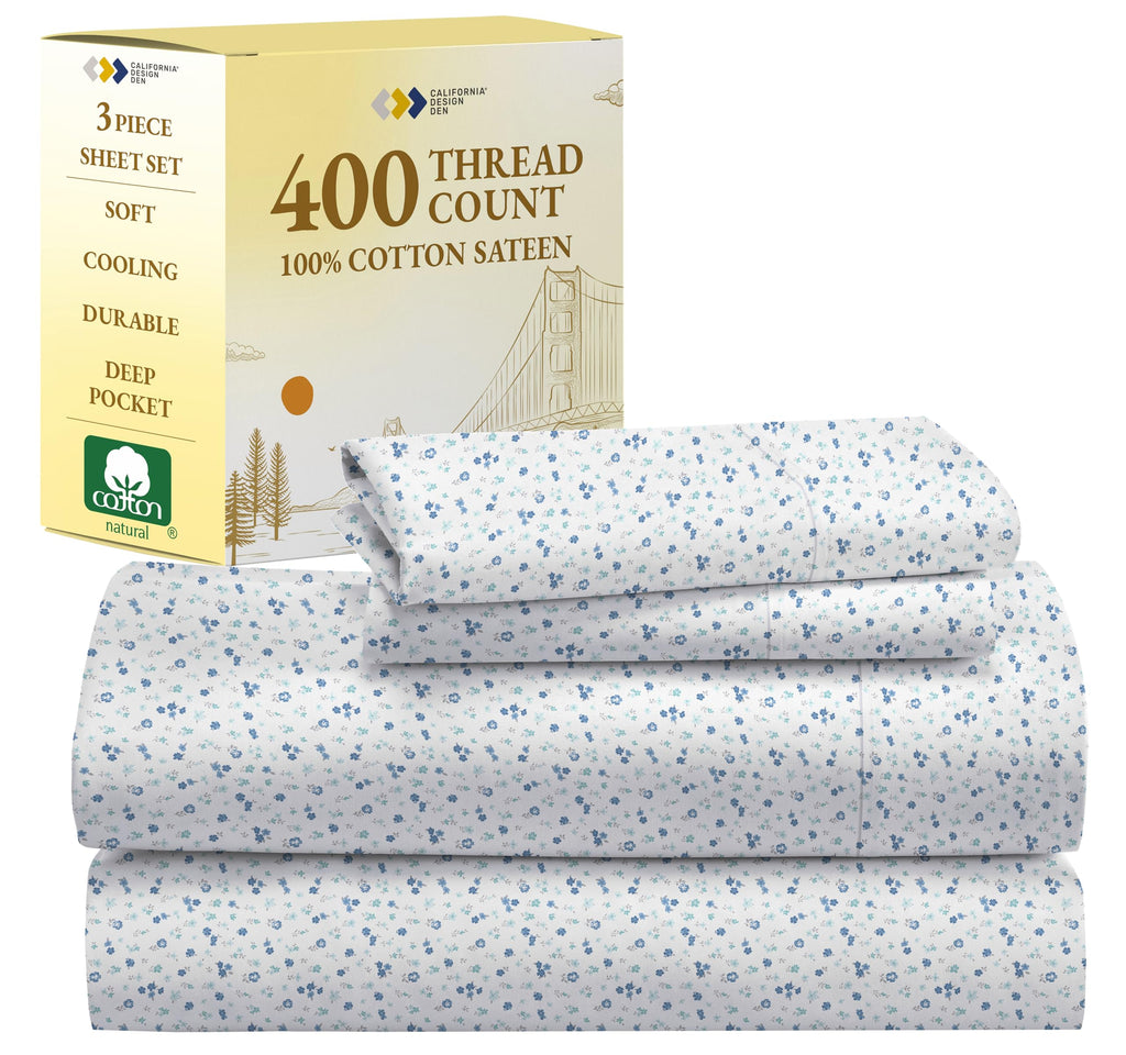 California Design Den Floral Sheets Pattern Twin-Xl Sheet Set - Luxury 400 Thread Count 100% Cotton Sheets (Blooming Meadows)