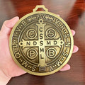 BONITTER EXTRA LARGE 5 INCH ST BENEDICT CROSS MEDAL VINTAGE BRASS TONE FINISH FOR WALL OR DESK DISPLAY/MEDALLA DE SAN BENITO (Go