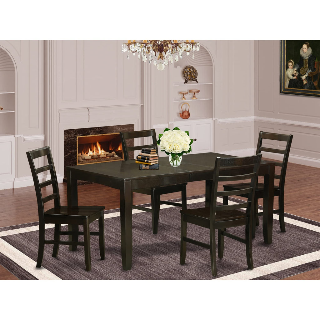 East West Furniture LYPF5-CAP-W Lynfield 5 Piece Kitchen Set Includes a Rectangle Table with Butterfly Leaf and 4 Dining Room Chairs, 36x66 Inch