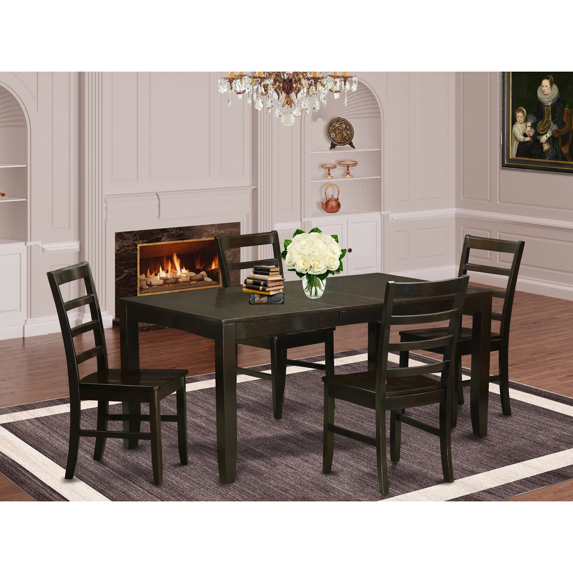 East West Furniture LYPF5-CAP-W Lynfield 5 Piece Kitchen Set Includes a Rectangle Table with Butterfly Leaf and 4 Dining Room Chairs, 36x66 Inch