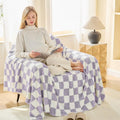 Emme Checkered Blanket Queen Size - 80'*90' Lavender Soft Fluffy Warm Bed Blankets Bed, Camping, Picnic, Travel Lightweight Bl