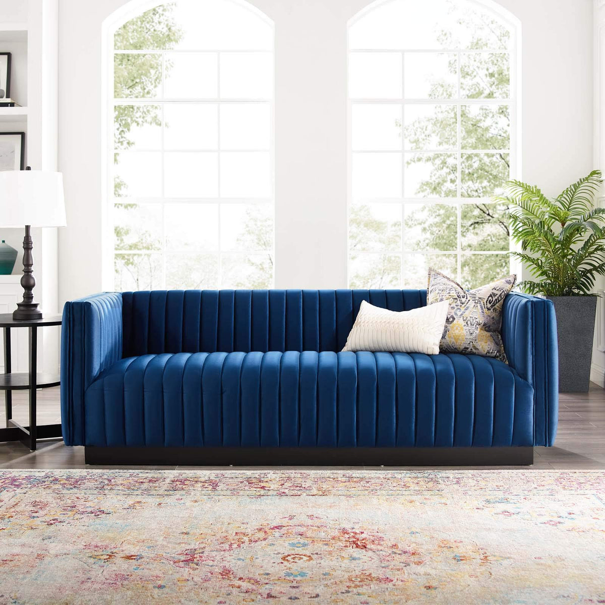 Modway Conjure Channel Tufted Upholstered Performance Velvet Sofa In Navy