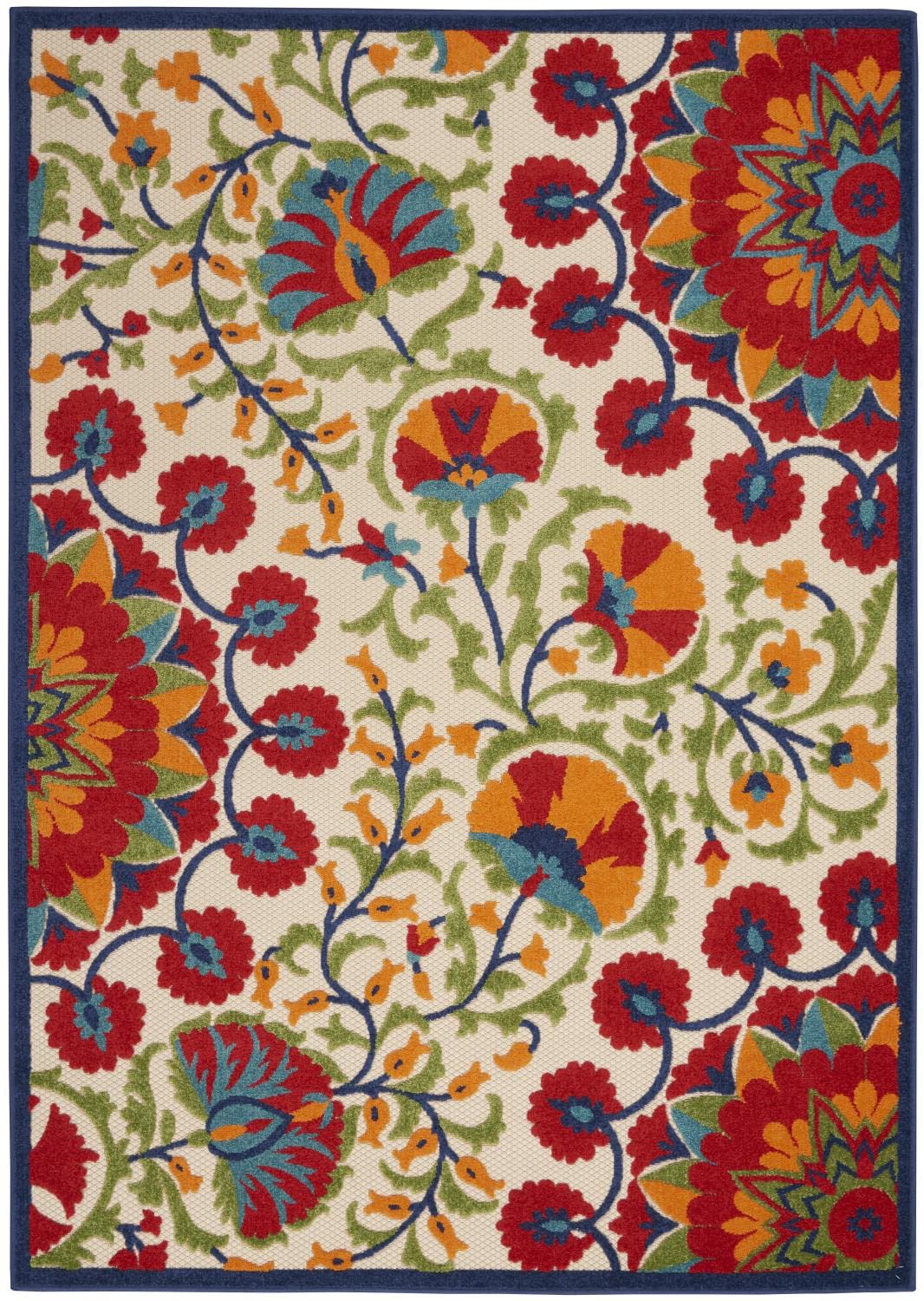 Nourison Aloha Indoor/Outdoor Red/Multi 6' X 9' Area Rug, Easy Cleaning, Non Shedding, Bed Room, Living Room, Dining Room, Deck,