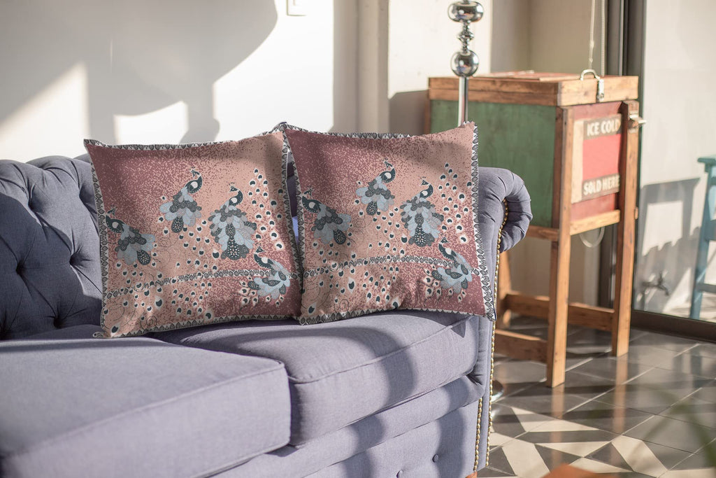 HomeRoots Blue On Muted Magenta Broadcloth 28â€ Dusty Pink Boho Bird Indoor Outdoor Throw Pillow