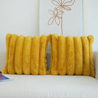Jojusis Pack Of 2 Faux Fur Plush Decorative Throw Pillow Covers Couch Cushion Case Soft Fluffy Pillowcases Wide Stripe (Yellow,