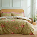Mixinni Duvet Cover Full Size, Long Staple Cotton Reversible Green Floral Duvet Cover Set With Zipper Ties, 3 Pieces Botanical P
