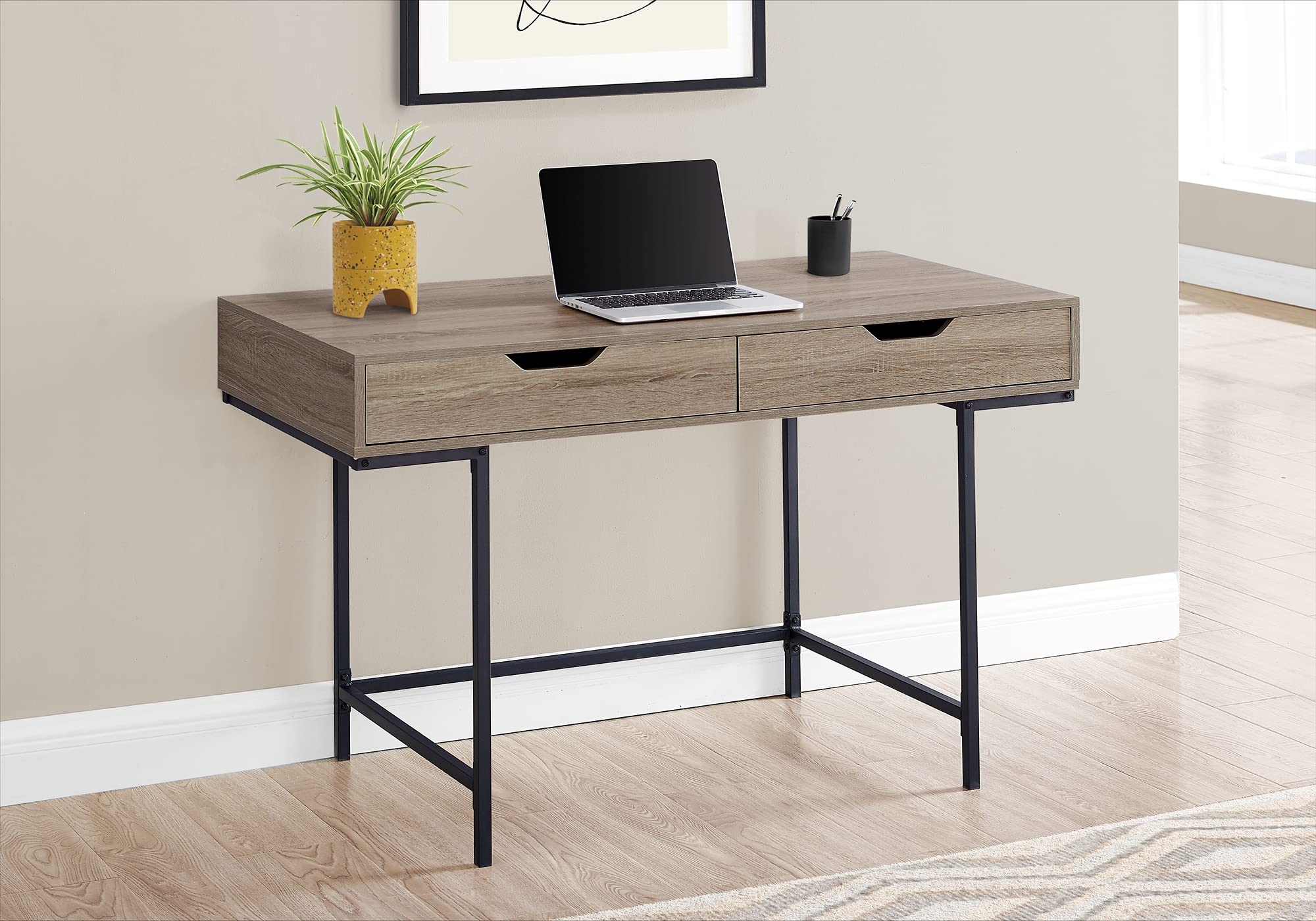 Monarch Specialties I 7555 Computer Desk, Home Office, Laptop, Storage Drawers, 48&quot; L, Work, Metal, Laminate, Brown, Black, Contemporary, Modern