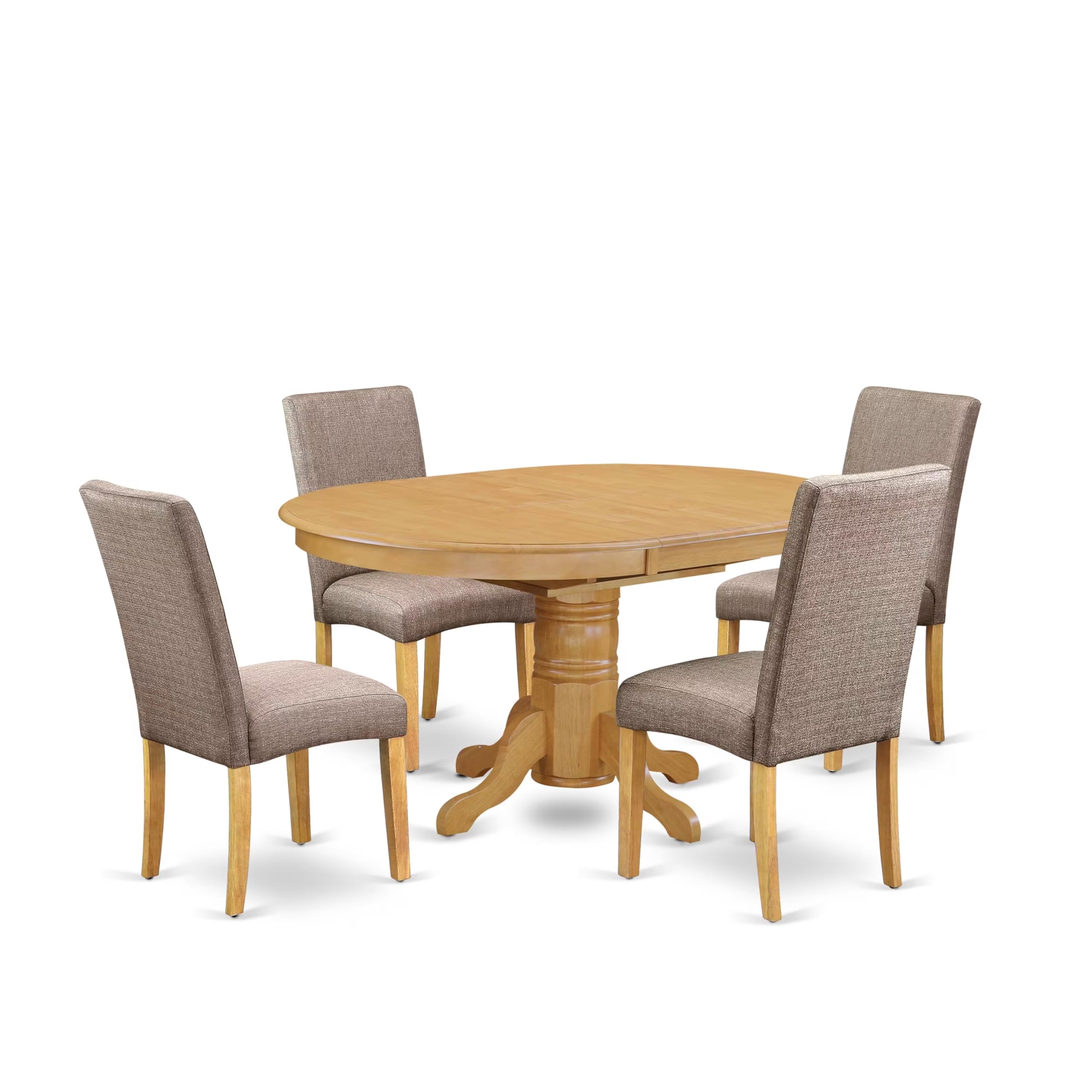 East West Furniture Avdr5-Oak-16 5 Piece Dining Room Table Set Includes An Oval Kitchen Table With Butterfly Leaf And 4 Dark Khaki Linen Fabric Parson Dining Chairs, 42X60 Inch, Oak
