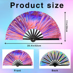 dmjuncong Holographic Purple Folding Hand Rave Fan - 11in, Large Size, High Airflow, Perfect for Festivals and Parties