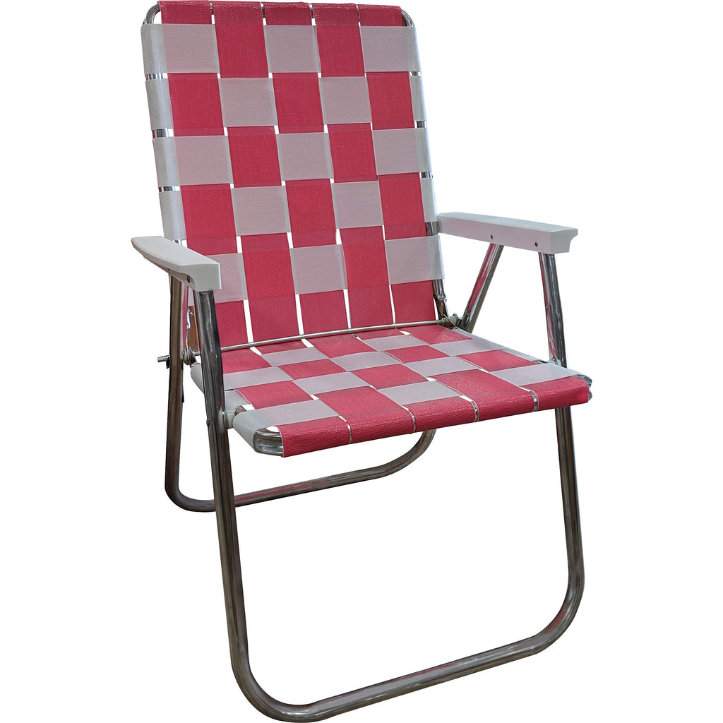 Lawn Chair Usa | Folding Aluminum Webbed Chair For Camping, Sports, And Beach | Classic - Pink//White