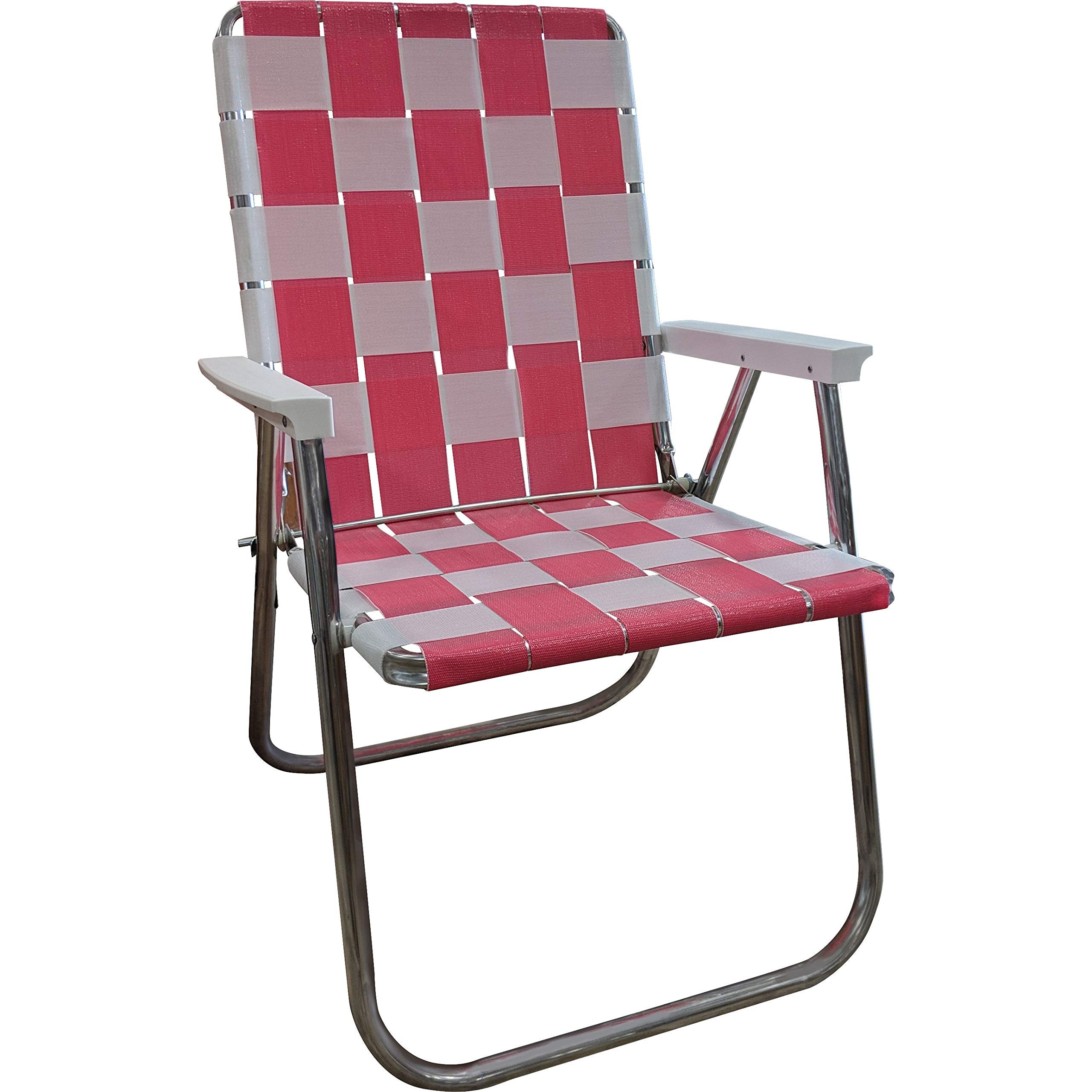 Lawn Chair Usa | Folding Aluminum Webbed Chair For Camping, Sports, And Beach | Classic - Pink//White