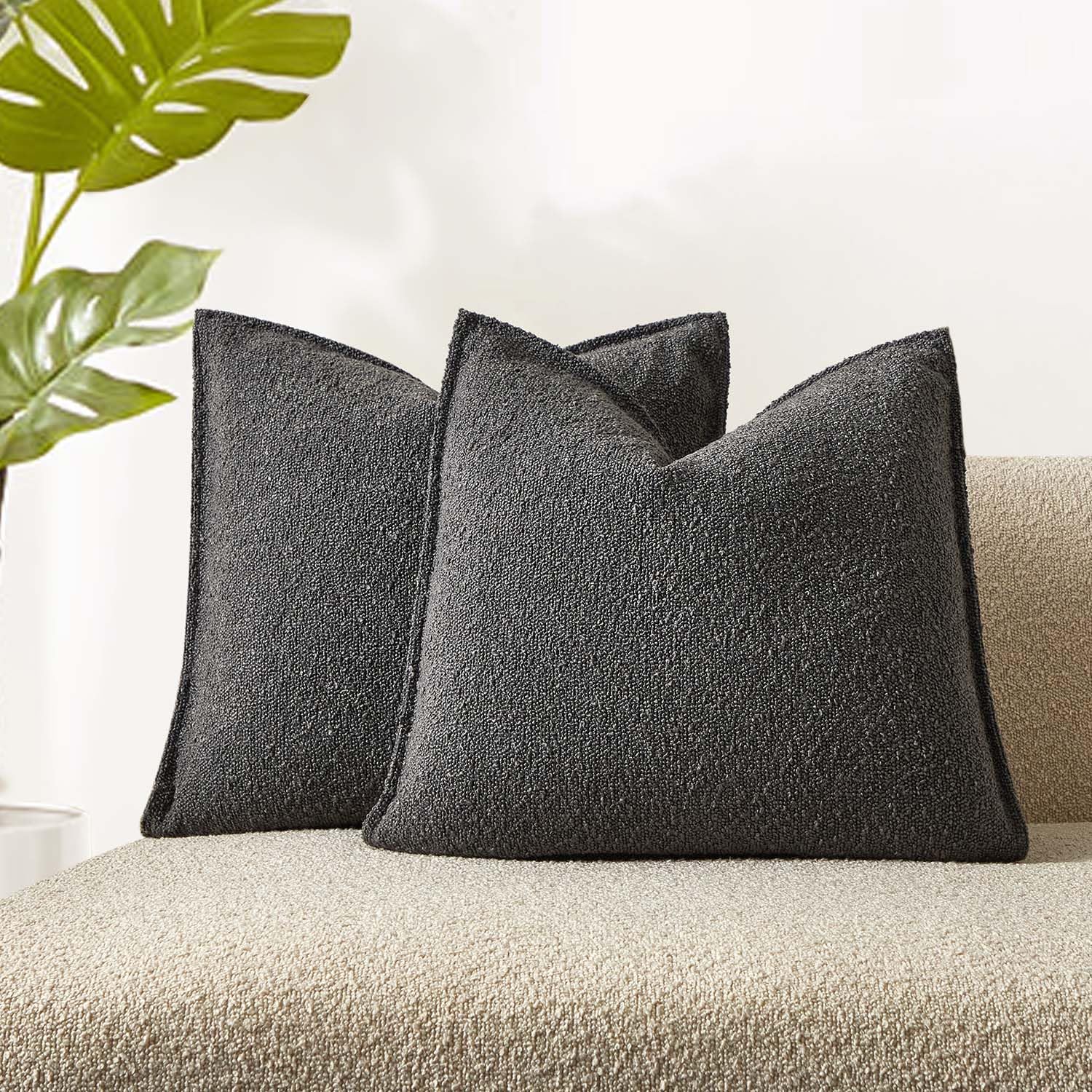 Juspurbet Dark Grey Boucle Throw Pillow Covers 22X22 Inch Set Of 2 For Couch Bedroom Sofa Living Room Decorative Soft Thick Text
