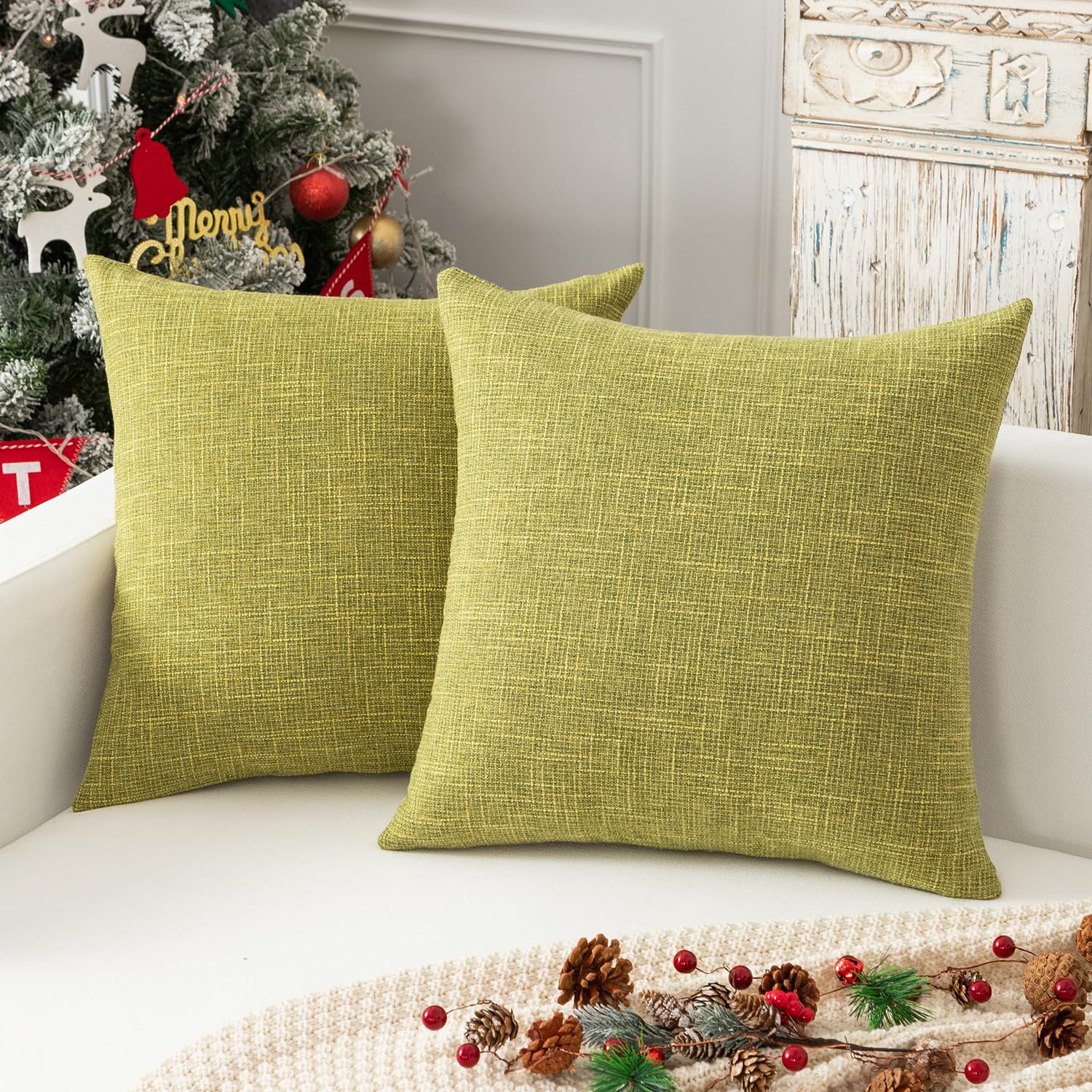 Kevin Textile Pillow Case Faux Linen Toss Soft Throw Cushion Covers For Couch, Invisible Zipper, 20X20 Inches(Set Of 2, Linden G