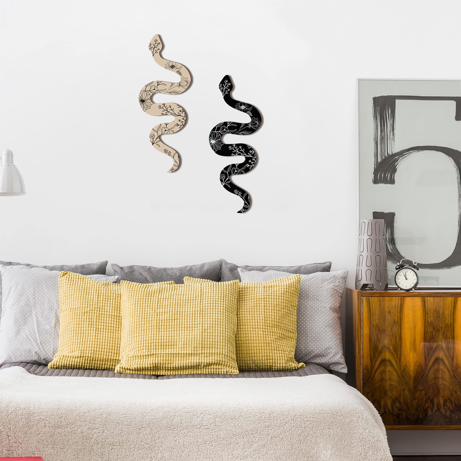 Set Of 2 Earthy Room Wall Decor Boho Witchy Cute Wooden Snake Decor Natural Aesthetic Witchy Desk Decor Altar Decor Frame Wall H