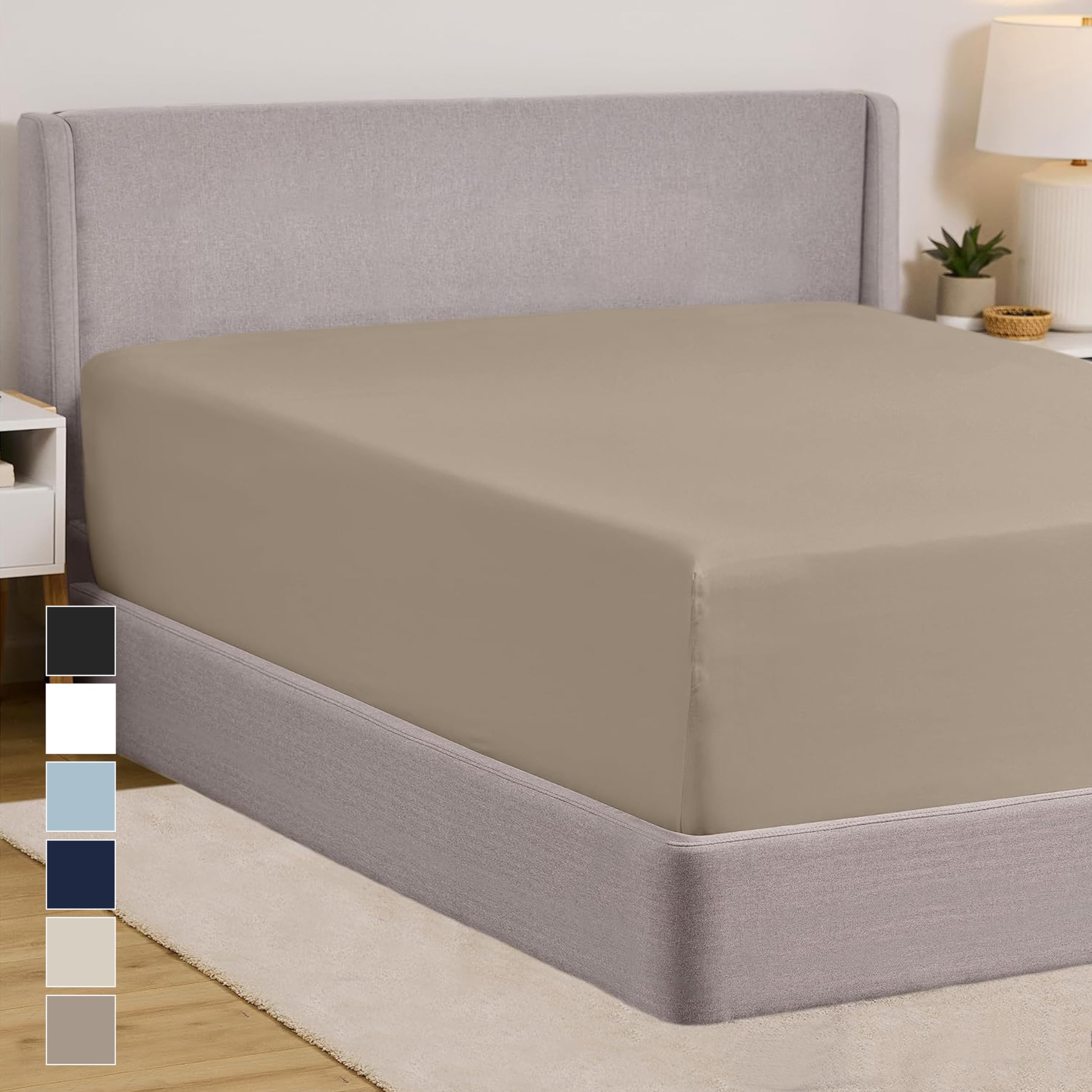 Gorilla Grip Fitted Sheets, Stay In Place Twin Xl Size Bottom Bed Sheet, Deep Pocket Mattress, Soft Breathable Lightweight Microfiber, All Around Elastic, Oeko-Tex, Wrinkle And Shrink Resistant Taupe