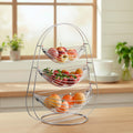 Kuber Industries Stainless Steel 3 Layer Fruits Basket with Stand | Half Round Wire Vegetable Bowl for Snack/Bread Basket & Kitc
