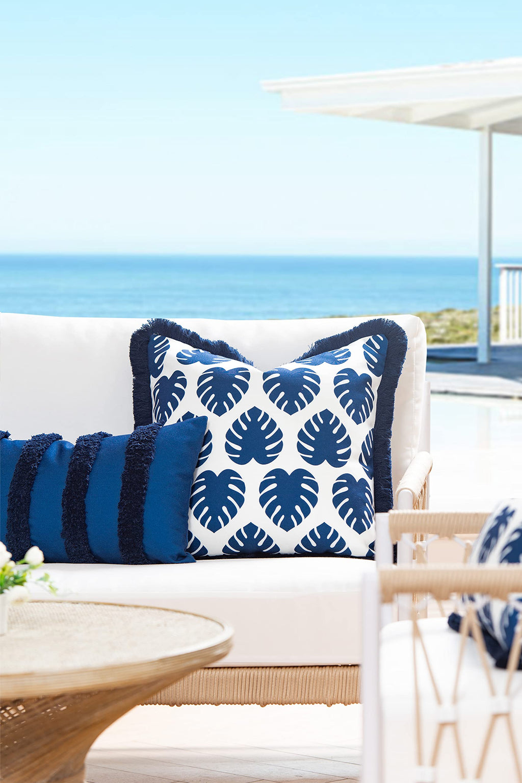 Hofdeco Premium Coastal Hampton Style Patio Indoor Outdoor Pillow Cover Only, 20'X20' Water Resistant For Backyard, Couch, Nav