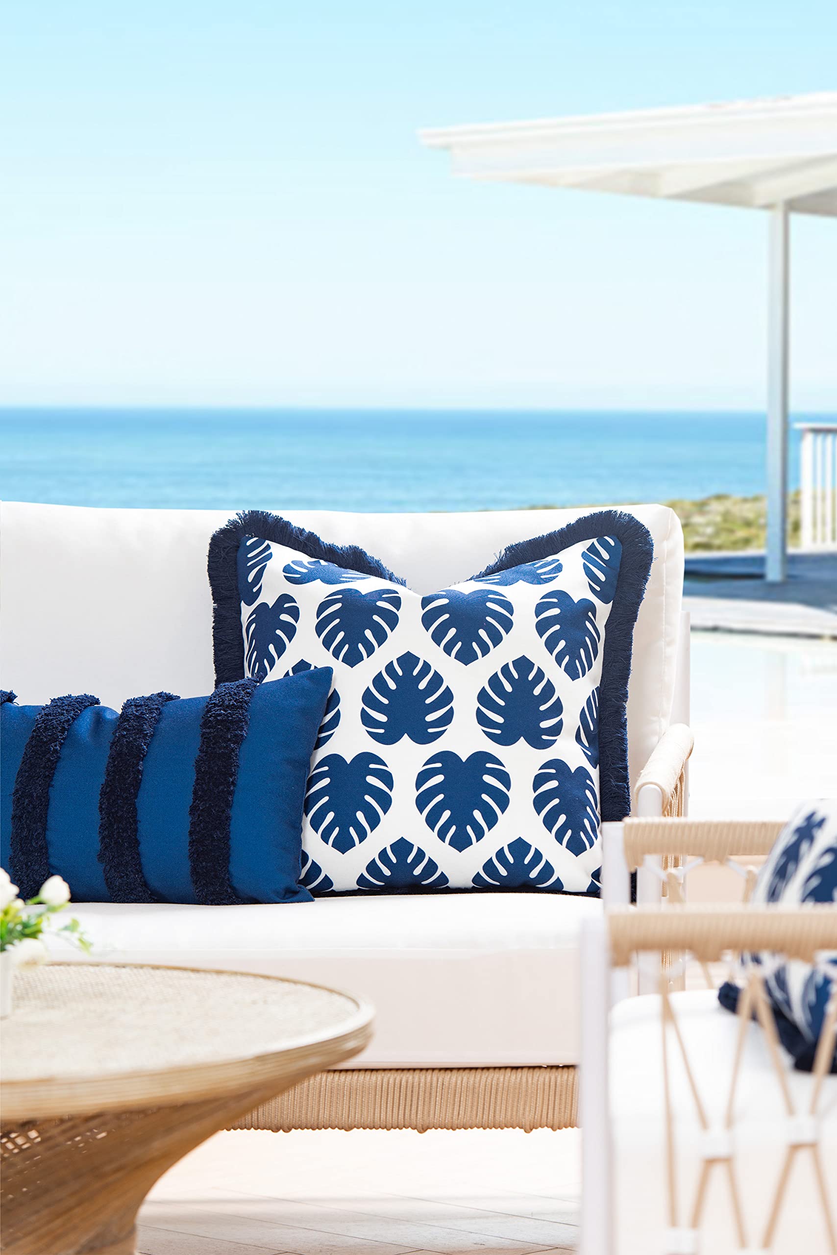 Hofdeco Premium Coastal Hampton Style Patio Indoor Outdoor Pillow Cover Only, 20'X20' Water Resistant For Backyard, Couch, Nav