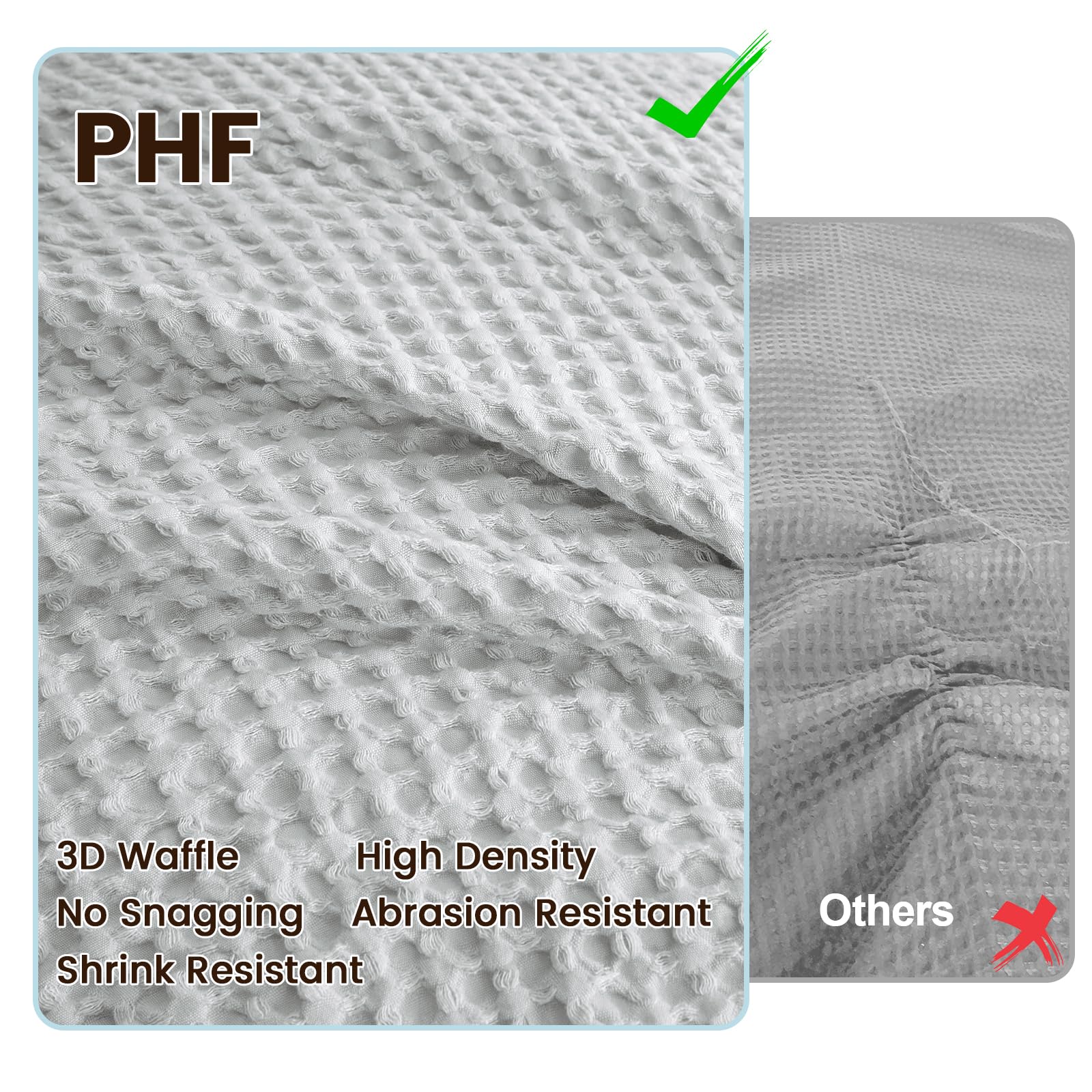 Phf Waffle Weave Duvet Cover Set King Size, 3 Piece Ultra Soft Breathable Durable Comforter Cover For All Season, Waffle Texture