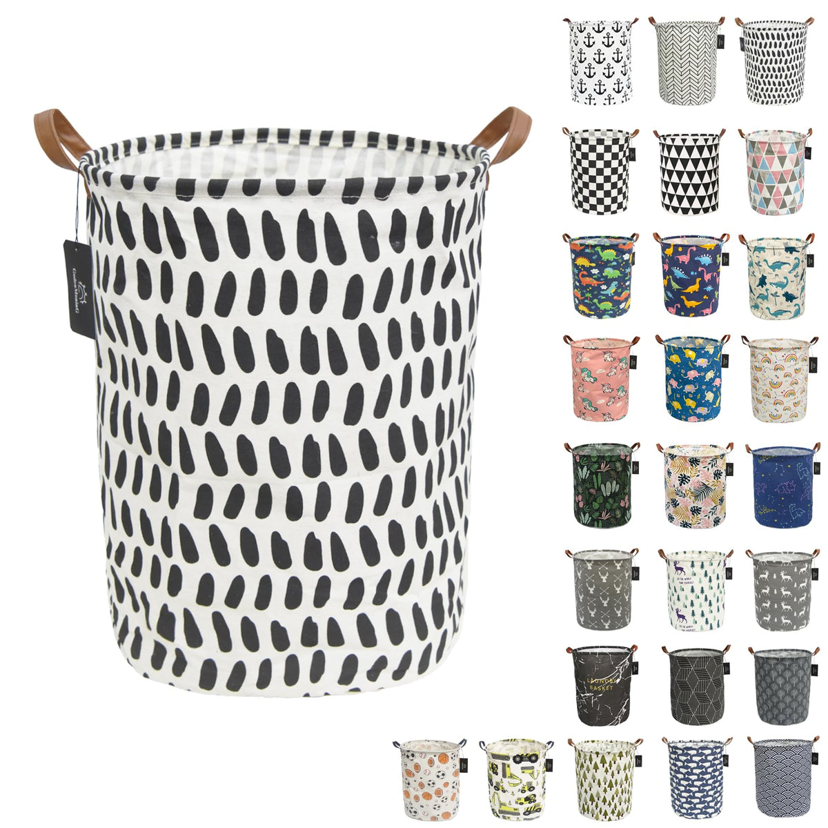 laundry baskets,bedroom hamper,kitchen organization,Waterproof Round Cotton Linen Collapsible storage basket. (Finger DOts)