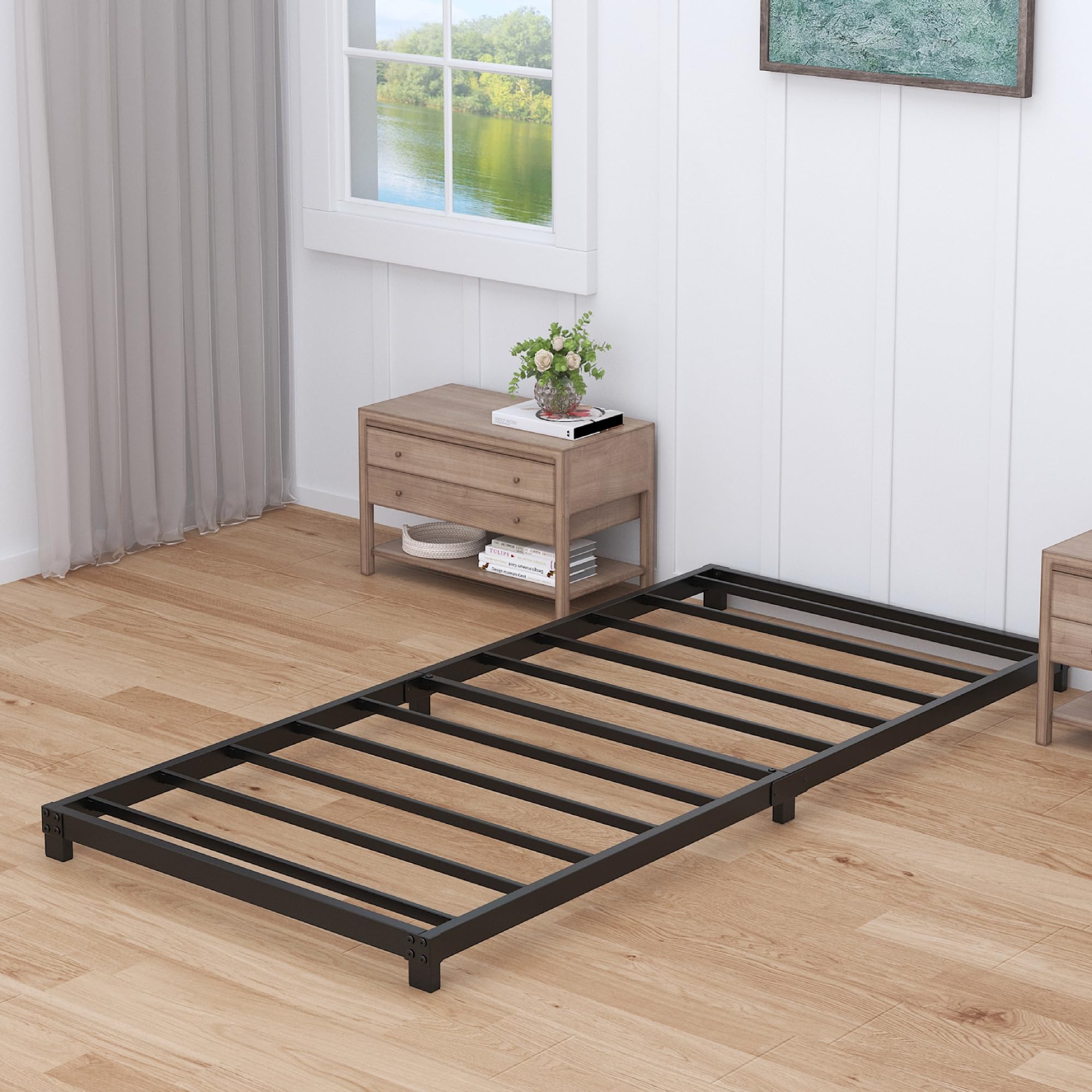 Nailsong 3 Inch Twin Bed Frames Low Profile, Twin Platform Bed Frame No Box Spring Needed, Heavy Duty Metal, Easy Assembly, Blac
